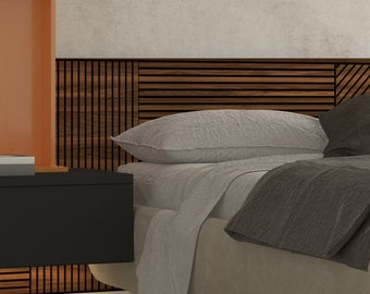 Oblique Mix Dark Wood Headboard, Accent Wall Panel, Decorative Wall Panels, Easy Installation, Catan Wood, SKU:OMWS