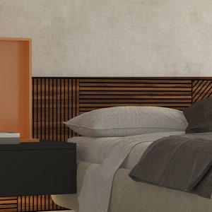 Oblique Mix Dark Wood Headboard, Accent Wall Panel, Decorative Wall Panels, Easy Installation, Catan Wood, SKU:OMWS