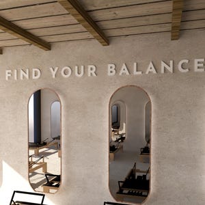 Find Your Balance, Gym Inspirierendes Zitat Zeichen, positiver erhebender Satz, Pilates Yoga Wanddekoration, SKU: FYBA