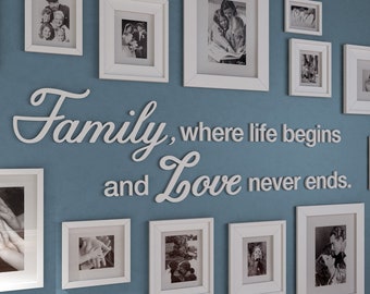 Family Where Life Begins and Love Never Ends , Family Quote, gallery wall quote, Family where life begins  - SKU:FALIF