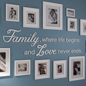 Family Where Life Begins and Love Never Ends , Family Quote, gallery wall quote, Family where life begins  - SKU:FALIF