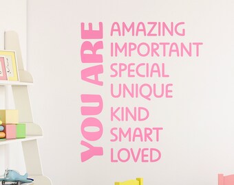 You Are Amazing Wall Vinyl Decal, Positive Affirmations for Classroom, Positive Quote for School Decal, SKU:YOAR