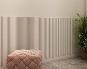 Paneles de media pared con barras blancas, revestimiento de madera, pared de listones acanalados, kit de revestimiento de madera, SKU: WWBS