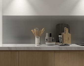 Backsplash Brushed Silver, Kitchen Wall Decor,  Large Backsplash, Faux Steel Backsplash, SKU:BKSBH