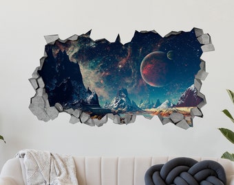 Space Broken Wall Decal - 3d Wallpaper - 3d wall decals - 3d printed - 3d wall art - 3d art - Wall Sticker - Wall Decal - SKU: Alien3DM