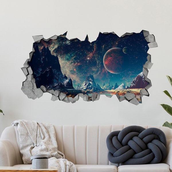 Space Broken Wall Decal - 3d Wallpaper - 3d wall decals - 3d printed - 3d wall art - 3d art - Wall Sticker - Wall Decal - SKU: Alien3DM