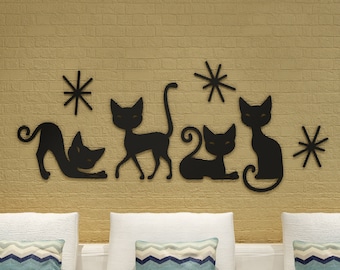 Mid Century Cats, Cat Lover Wall Art, Modern Cat Decor, Retro Wall Decor, Atomic Wall Decor, Living Room Decor, SKU:MDCT