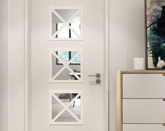 Panneaux de porte en PVC et miroir Almada Squares, Décoration murale 3D, 3 carrés, SKU :ALSQ