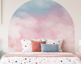Watercolor Sky Arch Decal, Large Arch Headboard Wall Decal, Watercolor Clouds Sky, Pastel Colors, SKU:WCKY