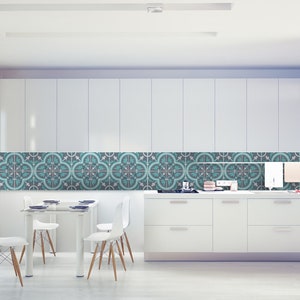 Piastrelle autoadesive in vinile blu scandinavo, per paraschizzi da cucina, da staccare e attaccare in rotolo, SKU:RT38