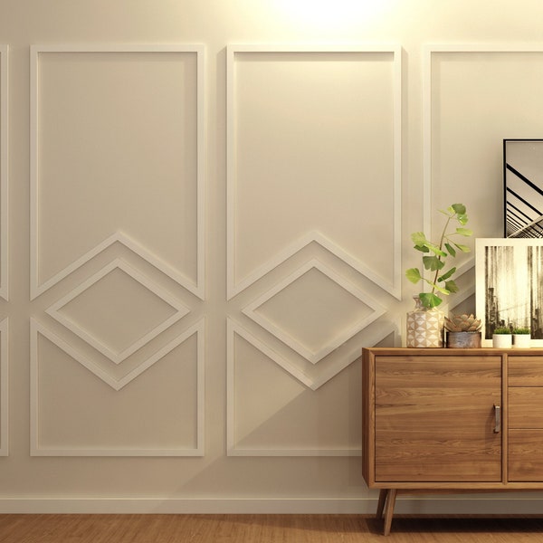 Minimal Wall Molding Decorative, Ready to Assemble Wall Molding Kit, Wainscot Border, 3D Accent Wall Panels, SKU:SDCW