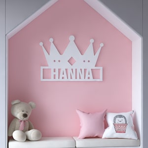 Wandbord kroon - aangepaste naam - meisjeskamer - prinses - roze - muurdecoratie kinderkamer - gepersonaliseerd 3D-snijwerk - muurbord speelkamer - Artikelnummer: CTCW