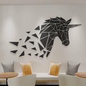 Unicorn Head Geometric Wall Decor, Animal Geometric Wall Art, Housewarming Gift Idea, SKU:GEUN