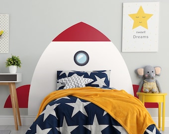 Rocket Ship Headboard Decal, Space Ship Astronaut Rocket, Outer Space Wall Decals, Boy Room Decor, Removable, SKU:ROKT