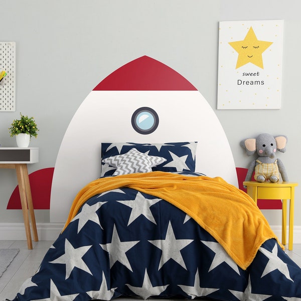 Rocket Ship Headboard Decal, Space Ship Astronaut Rocket, Outer Space Wall Decals, Boy Room Decor, Removable, SKU:ROKT
