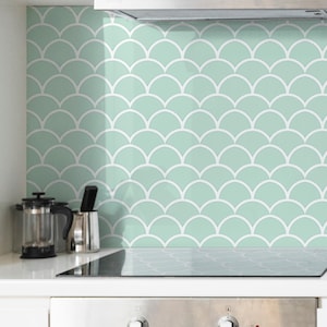 Morocco Fish Scale Backsplash Decal - Subway Peel and Stick - Vinyl Self Adhesive - Green Fish Scale Pattern - SKU:RT46