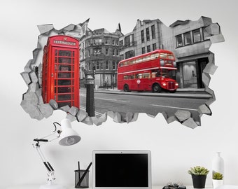 London Wall Decal 3d - Broken Wall Decal - 3d Wallpaper - Wall Decal - 3d wall decals - 3d printed - 3d wall art - 3d art - SKU: LOND3DM