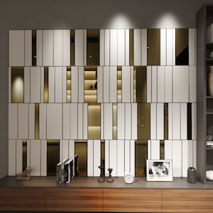 Paneles decorativos de espejo blanco y dorado, paneles de pared 3D, fácil instalación, SKU: WHGO