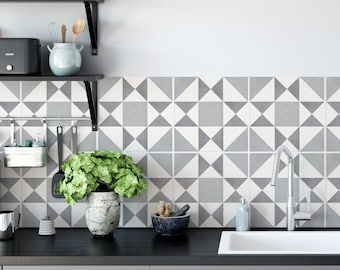 Grey Moroccan Tile Backsplash Wallpaper, Peel and Stick Kitchen Backsplash, Waterproof Wall Covering, Tile Effect Decor, SKU:RT03