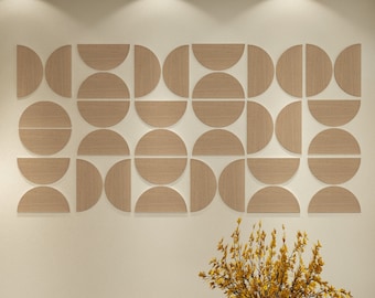 Half Circles Wall Decor, Textured Wood Imitation, Abstract Semicircles Wall Panels, SKU:SEWO