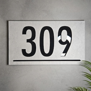 Silver Brush and Black Gloss Door Sign, Custom Door Sign, Apartment Door Number, Contemporary Home Number Sign, SKU:CNBG