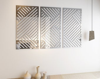 Large Wall Panels, Mirror Panels, Geometric Wall Art, Modern Wall Panels, Wall Art Set 3 Panels, SKU:TRRG