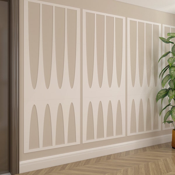 MCM Wall Paneling, 3D Decorative Wall Panels, Art Deco Wainscot Paneling, Retro Accent Wall, SKU:MCBP