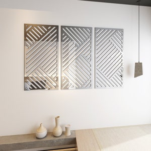 Large Wall Panels, Mirror Panels, Geometric Wall Art, Modern Wall Panels, Wall Art Set 3 Panels, SKU:TRRG