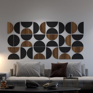 Half Circles Textured Dark Wood Imitation, 3D Geometric Wall Art, Wall Panels, Mid-Century Modern, SKU:WOCI