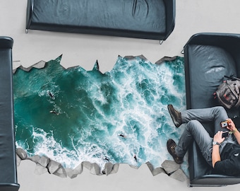 Ocean Floor Decal 3D - 3d Wallpaper - 3d floor decals - 3d printed - 3d floor art - Floor Sticker - Broken Floor Decal - SKU:SEAFL3D