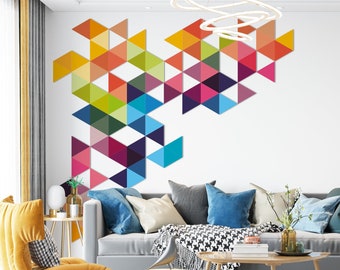 Colorful Triangles 3D Wall Decor, Rainbow Watercolor Triangles, Mid Century Modern Danish Modernist, SKU:CLTR