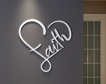 Faith Heart 3D Wall Sign, Religious Jesus Wall Decor, Faith Christian Home Decor, SKU:FAIT