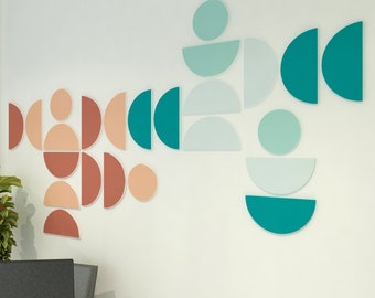 Décoration murale 3D en demi-cercles colorés, Art géométrique, Panneaux muraux, Moderniste danois du milieu du siècle, SKU :COCI