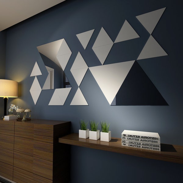 Triangles PVC & Mirror Wall Panels, 3D Wall Art, Triangle Wall Decor, Geometric Art, Office Wall Decor, Modern Wall Triangles, SKU:TRPMI