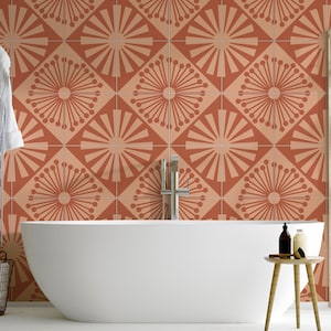 Giza Red Earth Tile Stickers, Bohemian Abstract Shapes Vinyl Tile Decal, Self-Adhesive Wall & Floor, PACK of 10, SKU:RDIA