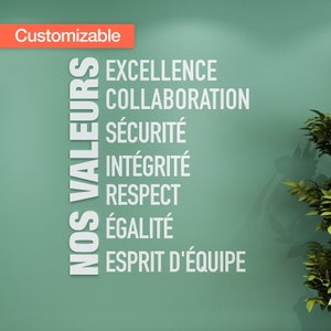 Nos Valeurs, French Office Wall Art, 3D Citations, Art de Mur de Bureau, Inspirational Motivational, SKU:NOVA