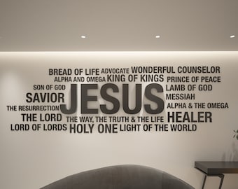 Jesus WordCLoud, Religious Wall Sign, Christian Wall Words, Church Sanctuary Wall Art, SKU:WVJS