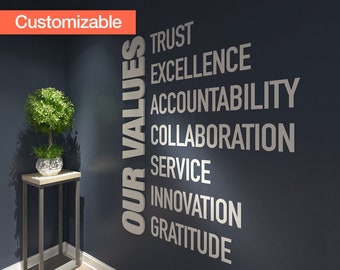 Our Values, Office, Wall, Art, Decor, 3D, PVC, Typography, Inspirational, Motivational, Work, Sucess, Decals, Office Decor - SKU:VALUES