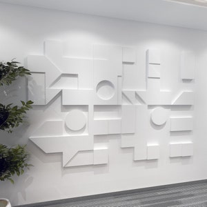 White 3D Extrusion Wall Decor, 3D Wall Art, Geometric Art,  Wall Panels, Mid-Century Modern, Wall Panels 3D - SKU:EX3D