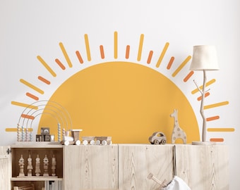 Half Sun Wall Decal, Vinyl Sunset Decals, Boho Sun Nursery Decor, Boho Sun Wall Decal, Sunshine, Sunrise, SKU:BOHS