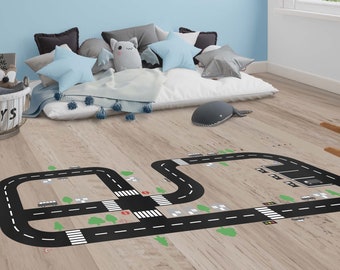 Kids Roads Wall Decal, Car Track Floor Sticker, Playroom Wall Decor, Nursery Road Decal, Kids Room Decor, City Roads Decal, SKU:VROOM