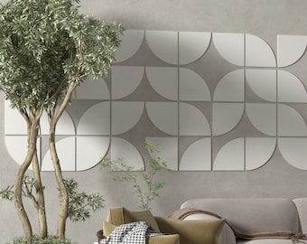 3D Half Circles, 3 Dimensional Accent Wall, Geometric Art, Mid-Century Modern, 40 Individual Pieces, SKU:QRTR