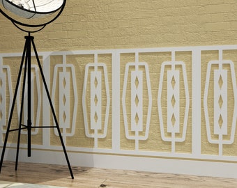 Mid Century Wainscot, Modern Wall Art, Atomic Decor, Retro Style Wainscot Panels, 3D Accent Wall - SKU:MIDW