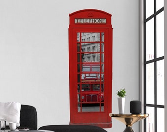 London Phone Booth Wall Decal, UK Wall Decor, British Decor, City Wall Sticker, Travel Wall Art, Red Phone Box Decor, SKU:LONDPHO