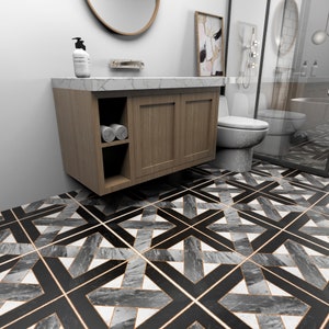 Dark Marble and Gold Tile Stickers, Suitable for Wall and Floor, Mosaic Tiles Sticker, Waterproof, Pack of 10, SKU:GMG