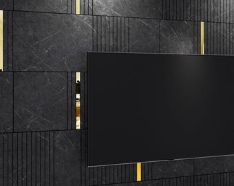 Dark Grey Marble Imitation and Gold Mirror, 3D Wall Panels, Accent Wall Design, Easy Installation, Pack of 17, SKU:DGGM
