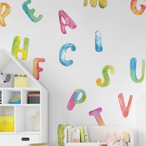 Watercolor Rainbow Alphabet, Watercolor Letters, Wall Stickers, Kids Bedroom Decoration, Peel and Stick Decals, SKU:ALPH