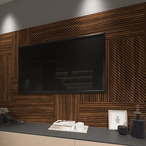 Dark Wood Slat Wall Panel, Accent Wall Panel, Decorative Wall Panels, Easy Installation, SKU:WOSL