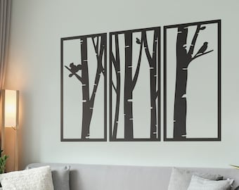 Birch Tree, 3D Tree Wall Art, Birch Tree Branches, Wall Panel, Tree Wall Art, Wall Hangings, Set of 3 Panels - SKU:TRBTR