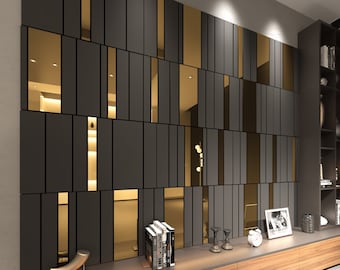 Dark Grey and Gold Mirror Decorative Panels, 3D Wall Panels, Easy Installation, SKU:GGSS